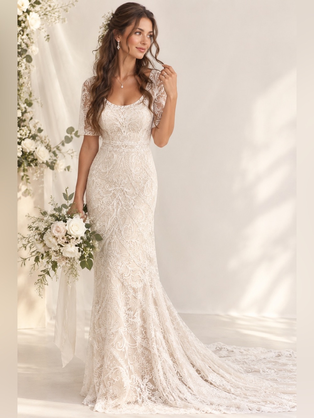 Mon Cheri Modest Stunning Wedding Gown | Ivory | Size 4